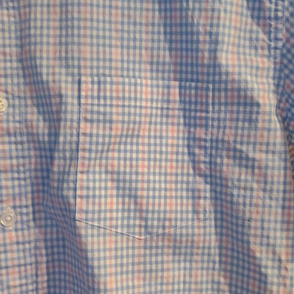 J.Crew Flex mens Xlarge 17-17.5 blue pink checked short sleeve button down shirt